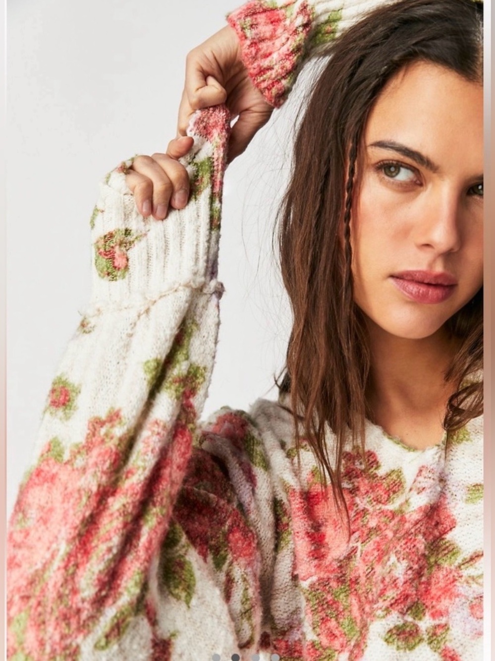 Free People Bed Of Roses Pullover Cropped Sweater Candy Combo M - Picture 3 of 16